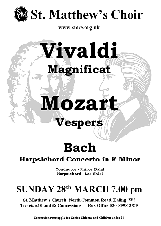Vivaldi Magnificat, Mozart Vespers, Bach Harpsichord Concerto