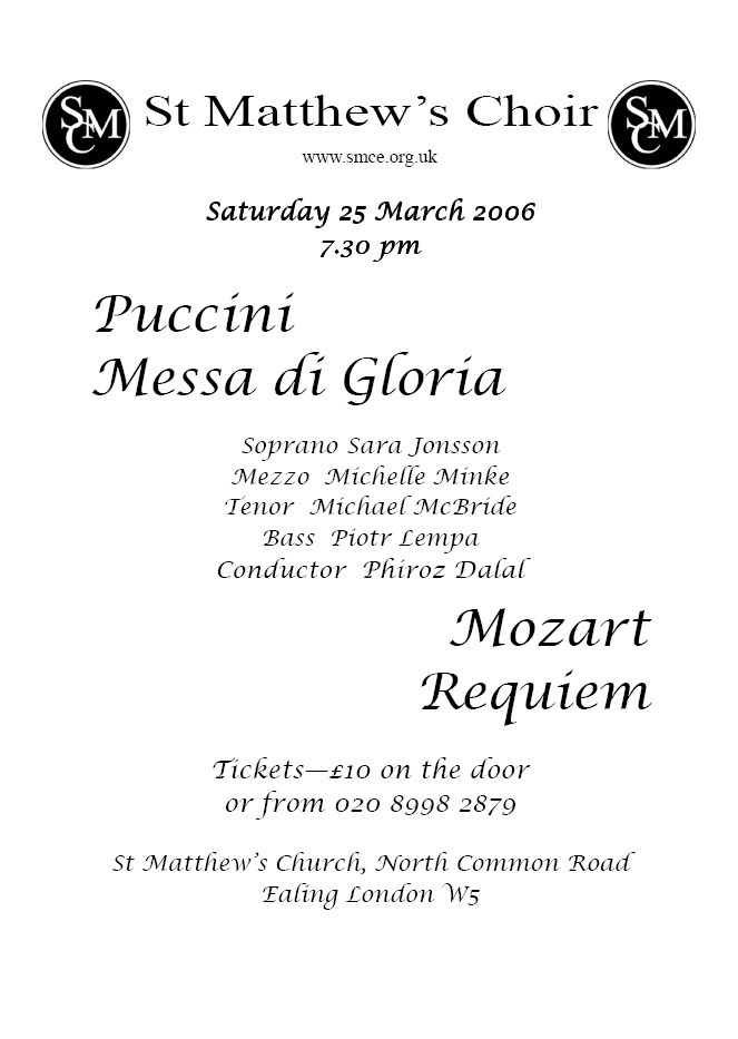 Puccini Messa di Gloria & Mozart Requiem